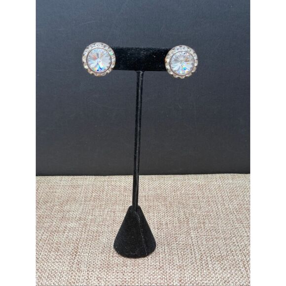 Large Crystal Statement Stud Earrings Round Rhinestone Posts - Picture 7 of 7